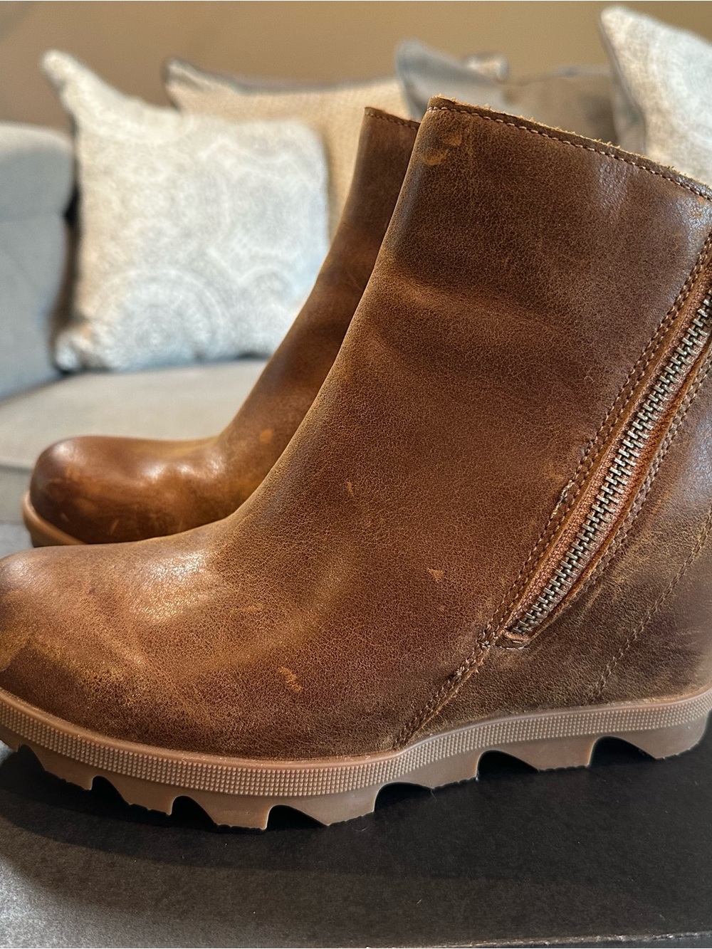 Sorel Brown Leather Wedge Zip Ankle Boots